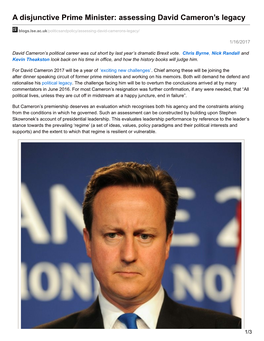 A Disjunctive Prime Minister: Assessing David Cameron's Legacy