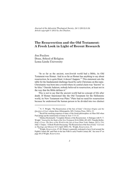 The Resurrection and the Old Testament: a Fresh Look in Light of Recent Research