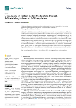 Glutathione in Protein Redox Modulation Through S-Glutathionylation and S-Nitrosylation