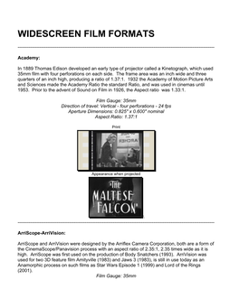 Widescreen Film Formats