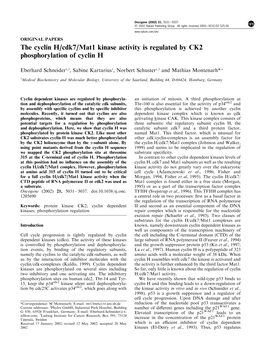 The Cyclin H/Cdk7/Mat1 Kinase Activity Is Regulated by CK2 Phosphorylation of Cyclin H