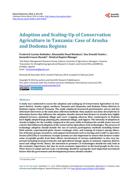 Adoption and Scaling-Up of Conservation Agriculture in Tanzania: Case of Arusha and Dodoma Regions