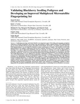 Validating Blackberry Seedling Pedigrees and Developing an Improved Multiplexed Microsatellite Fingerprinting Set