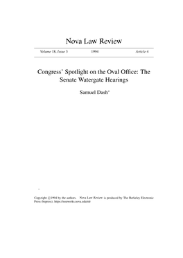 Congress' Spotlight on the Oval Office: the Senate Watergate Hear Congress' Spotlight on the Oval Office: the Senate Watergate Hearings Samuel Dash*