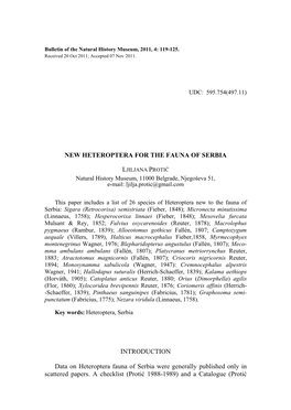 New Heteroptera for the Fauna of Serbia