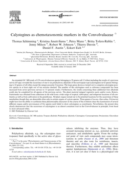 Calystegines As Chemotaxonomic Markers in the Convolvulaceae Q