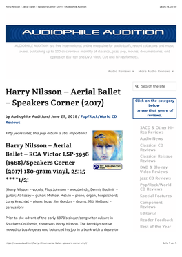 Harry Nilsson – Aerial Ballet – Speakers Corner (2017)