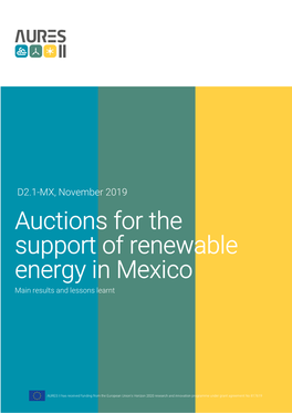 Auctions for the Support of Renewable Energy in Mexico Main Results and Lessons Learnt