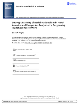 Strategic Framing of Racial-Nationalism in North America and Europe: an Analysis of a Burgeoning Transnational Network