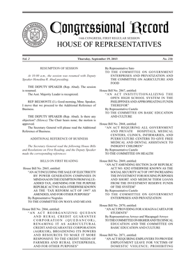 Congressional Record 16Th CONGRESS, FIRST REGULAR SESSION HOUSE of REPRESENTATIVES