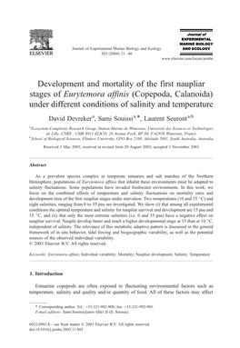 Eurytemora Affinis (Copepoda, Calanoida) Under Different Conditions of Salinity and Temperature