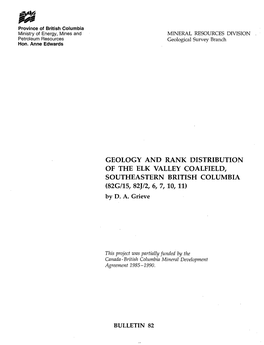 Geology and Rank Distribution of the Elk Valley Coalfield, Southeastern British Columbia (82C/15, 82J/2, 6, January 1993 7