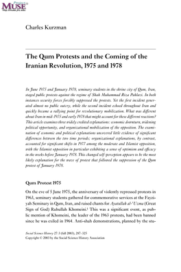 The Qum Protests and the Coming of the Iranian Revolution, 1975 and 1978