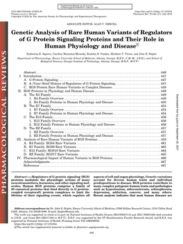 Genetic Analysis of Rare Human Variants of Regulators of G Protein Signaling Proteins and Their Role in Human Physiology and Diseases
