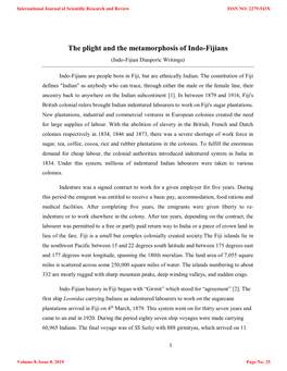 The Plight and the Metamorphosis of Indo-Fijians (Indo-Fijian Diasporic Writings)