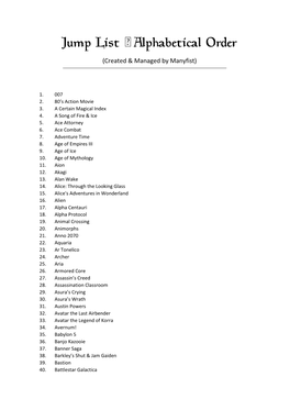 Jump List • Alphabetical Order (Created & Managed by Manyfist)