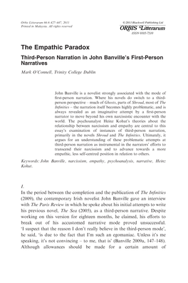 The Empathic Paradox. Thirdperson Narration in John Banvilles