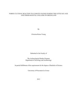 Norse Cultural Reaction to Climate Change During the Little Ice Age and Their Societal Collapse in Greenland