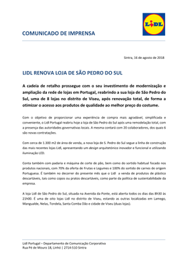 Comunicado De Imprensa Lidl Renova Loja De São Pedro Do