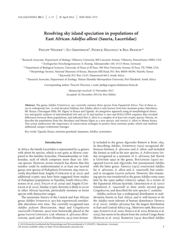 Resolving Sky Island Speciation in Populations of East African Adolfus Alleni (Sauria, Lacertidae)