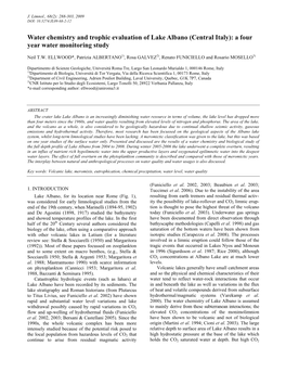 Water Chemistry and Trophic Evaluation of Lake Albano (Central Italy): a Four Year Water Monitoring Study