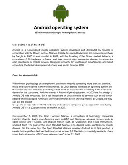 Android Operating System (The Innovation It Brought to Smartphone’S Market)