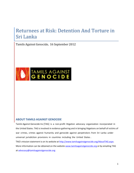 Returnees at Risk: Detention and Torture in Sri Lanka