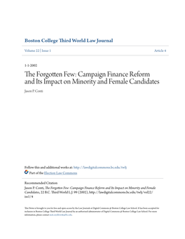 The Forgotten Few: Campaign Finance Reform and Its Impact on Minority and Female Candidates, 22 B.C