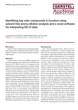 Identifying Key Odor Compounds in Bourbon Using Solvent-Free Aroma Dilution Analysis and a Novel Software for Interpreting GC-O Data