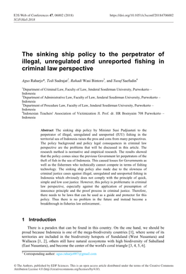 The Sinking Ship Policy to the Perpetrator of Illegal, Unregulated and Unreported Fishing in Criminal Law Perspective