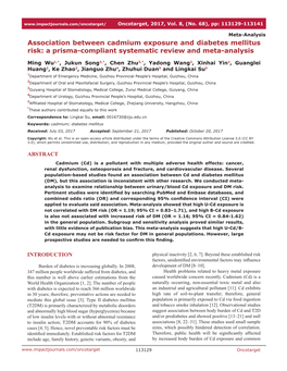 Association Between Cadmium Exposure and Diabetes Mellitus Risk: a Prisma-Compliant Systematic Review and Meta-Analysis