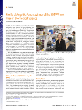 Profile of Angelika Amon, Winner of the 2019 Vilcek Prize in Biomedical Science PROFILE Jan Vilceka and Prashant Nairb,1