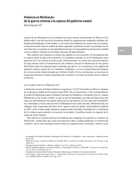 Violencia En Michoacán: De La Guerra Criminal a La Captura Del Gobierno Estatal Raúl Zepeda Gil1
