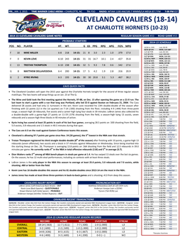 Cleveland Cavaliers (18-14) at Charlotte Hornets (10-23)