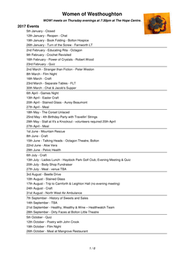 WOW Programme 2013 to 2017 Events