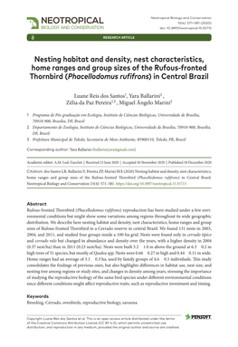 Nesting Habitat and Density, Nest Characteristics, Home Ranges and Group Sizes of the Rufous-Fronted Thornbird (Phacellodomus Rufifrons) in Central Brazil