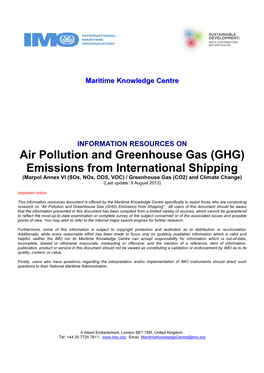 Air Pollution and Greenhouse Gas (GHG) Emissions from International