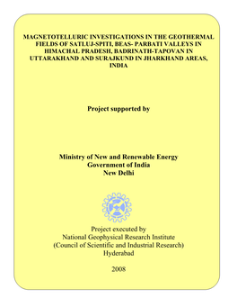 Magnetotelluric Investigations in the Geothermal Fields of Sutlej-Spiti, Beas