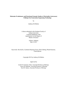 Molecular Evolutionary and Functional Genomic Studies of Marshallia (Asteraceae) Utilizing Next Generation Sequencing Technology