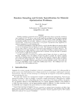 Random Sampling and Greedy Sparsi Cation for Matroid Optimization Problems. 1 Introduction