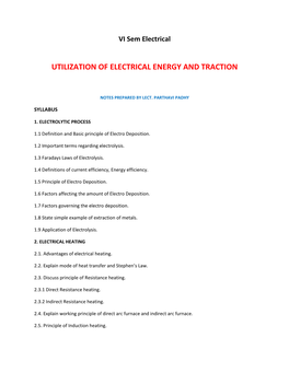 Utilization of Electrical Energy and Traction