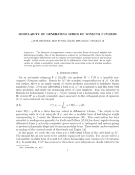 Modularity of Generating Series of Winding Numbers 11