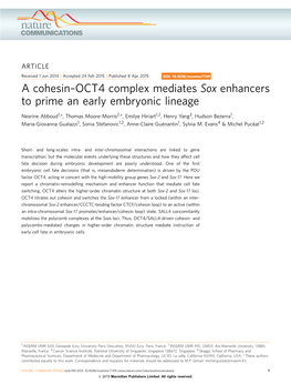 OCT4 Complex Mediates Sox Enhancers to Prime an Early Embryonic Lineage