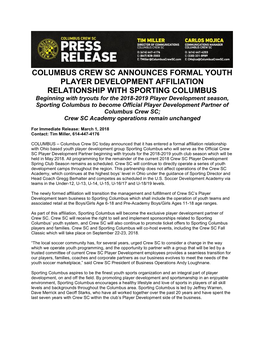 Columbus Crew Sc Announces Formal Youth