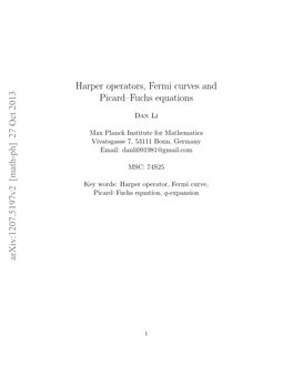 Harper Operators, Fermi Curves and Picard–Fuchs Equations