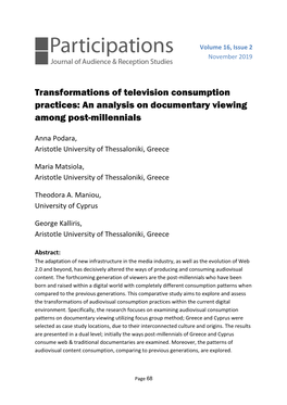 An Analysis on Documentary Viewing Among Post-Millennials