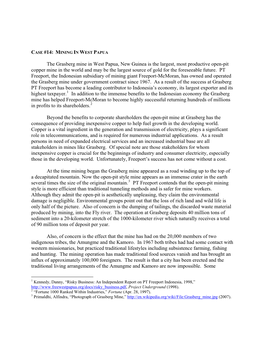 CASE #14: MINING in WEST PAPUA the Grasberg Mine in West Papua