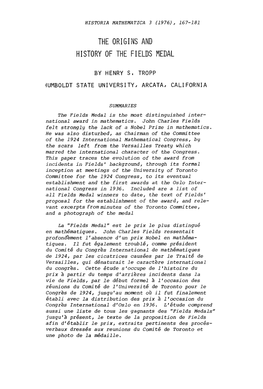 The Origins and History of the Fields Medal