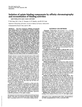 Isolation of Opiate Binding Components by Affinity Chromatography and Reconstitution of Binding Activities (Opiate Binding Activity/Opiate Receptor/Acidic Lipids) T