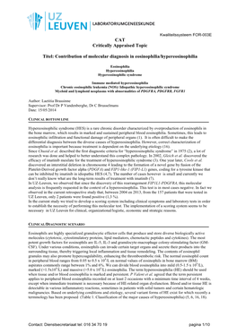 Contribution of Molecular Diagnosis in Eosinophilia/Hypereosinophilia